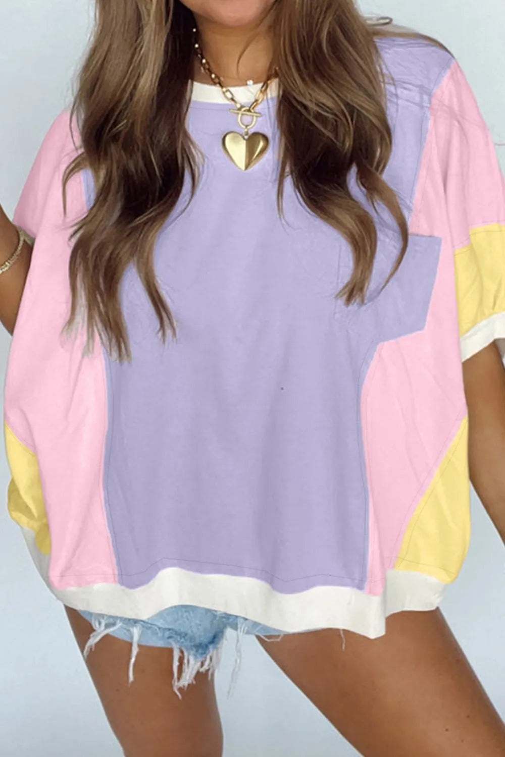Color Block Patchwork Half Sleeve Oversized T Shirt - Grace Beauty H&C