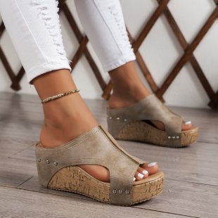 Wedge heel sandals, round-toed thick-soled Roman sandals, women's plus-size fish-mouth muffin ss - Grace Beauty H&C