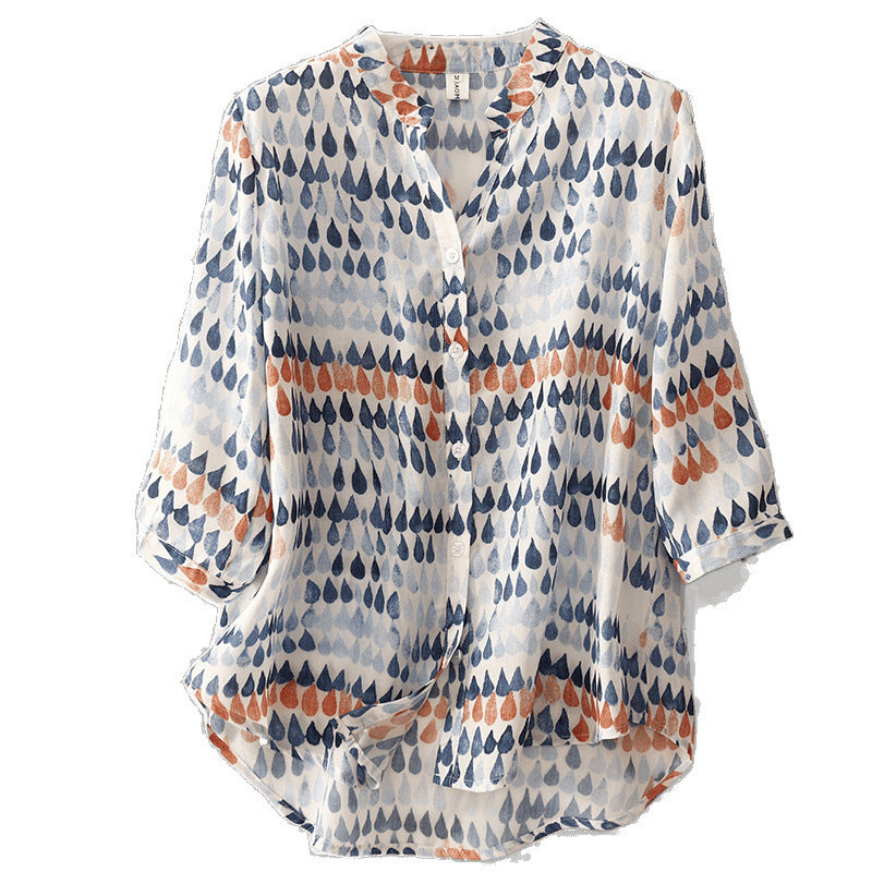 Chiffon Shirt Retro Art Floral Print Lapel Shirt - Grace Beauty H&C