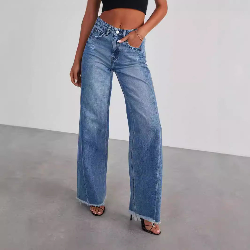 24 years early autumn new casual street loose wide legs washed raw edge jeans women 32150 - Grace Beauty H&C