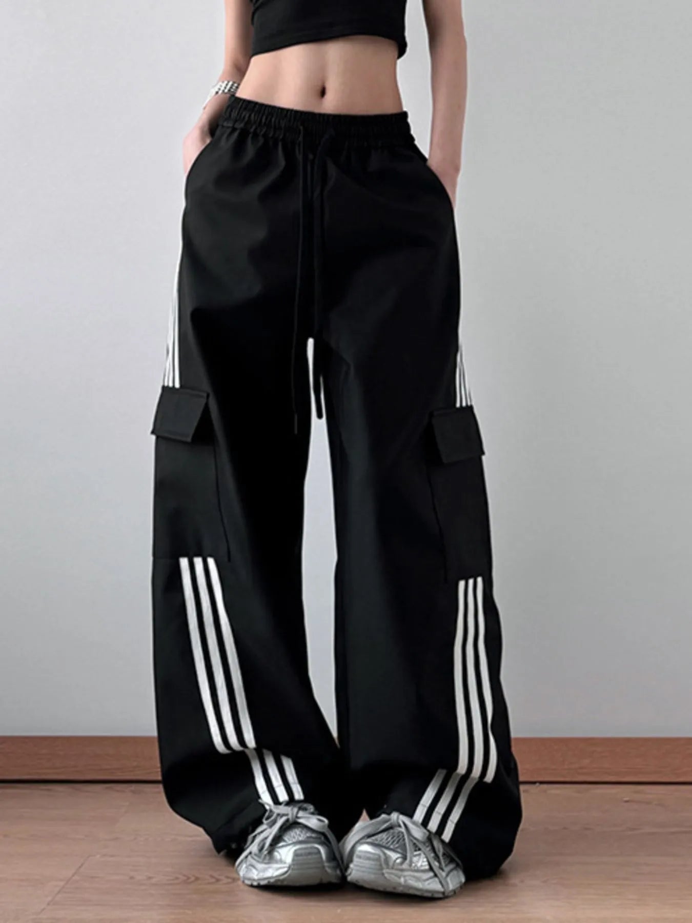 Striped Wide Leg Cargo Pants - Grace Beauty H&C