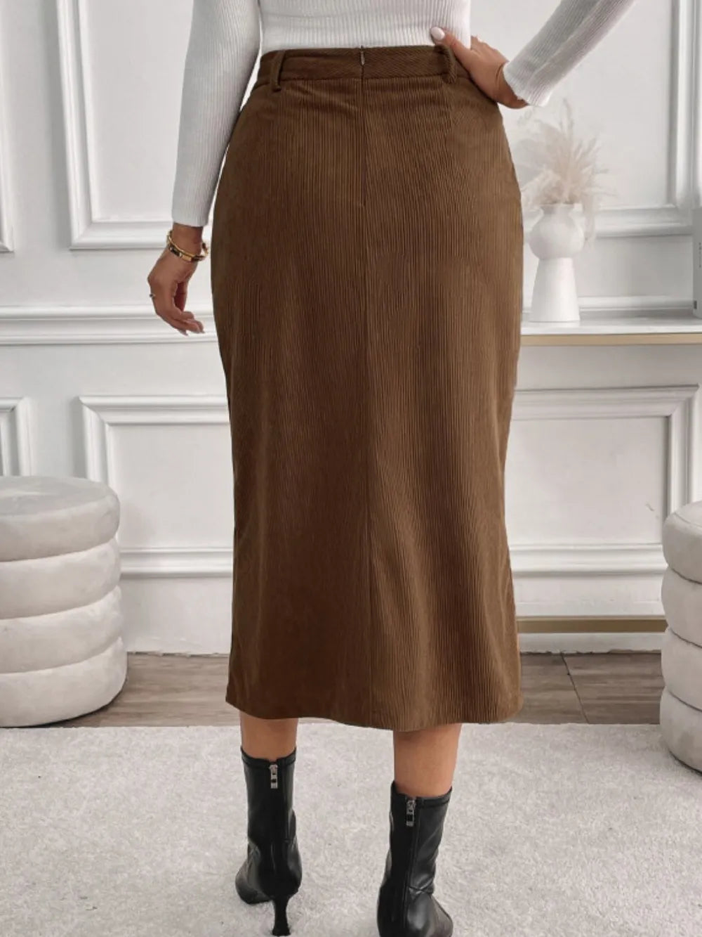 Perfee Slit Midi Skirt with Pockets - Grace Beauty H&C