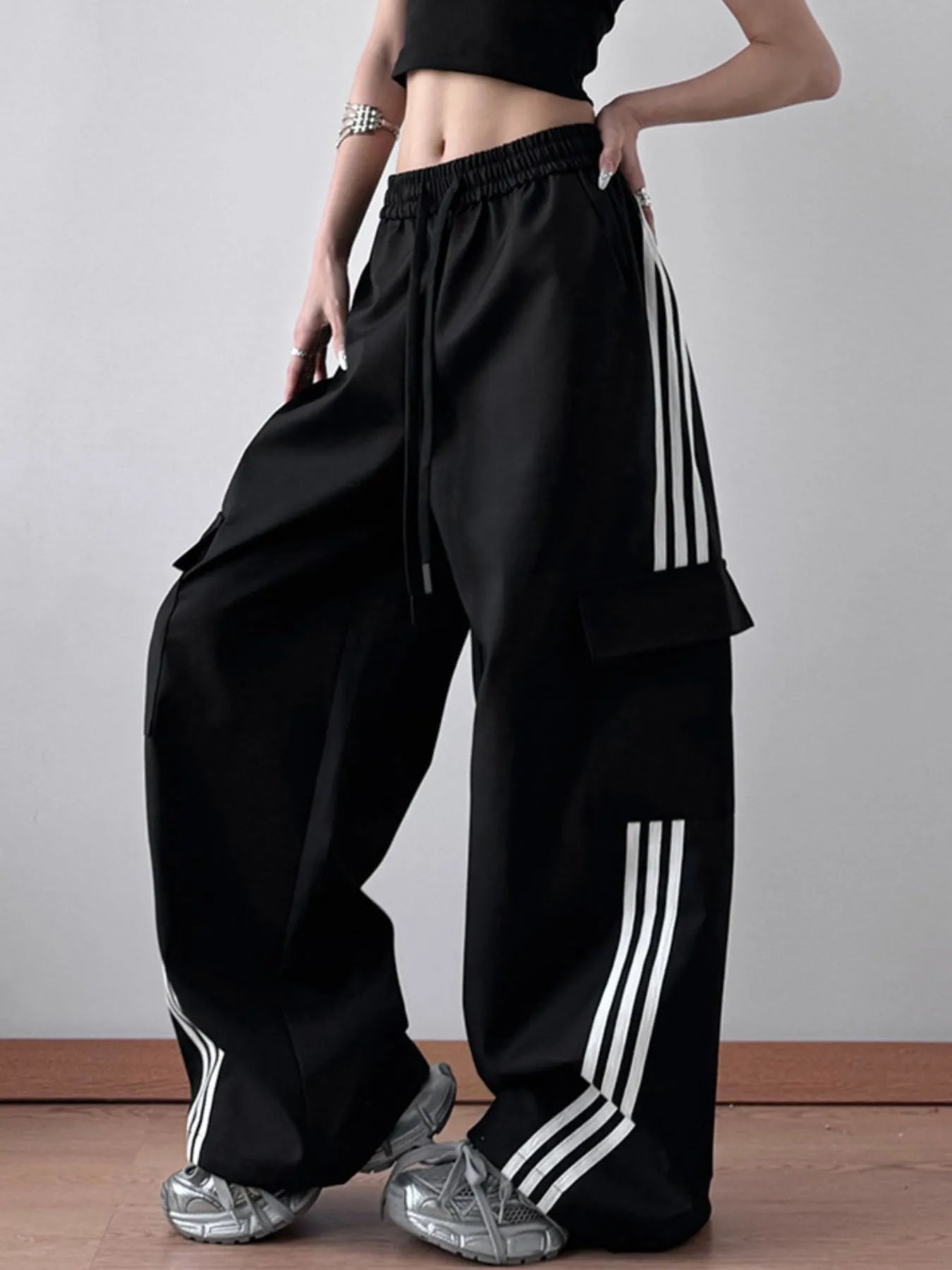 Striped Wide Leg Cargo Pants - Grace Beauty H&C