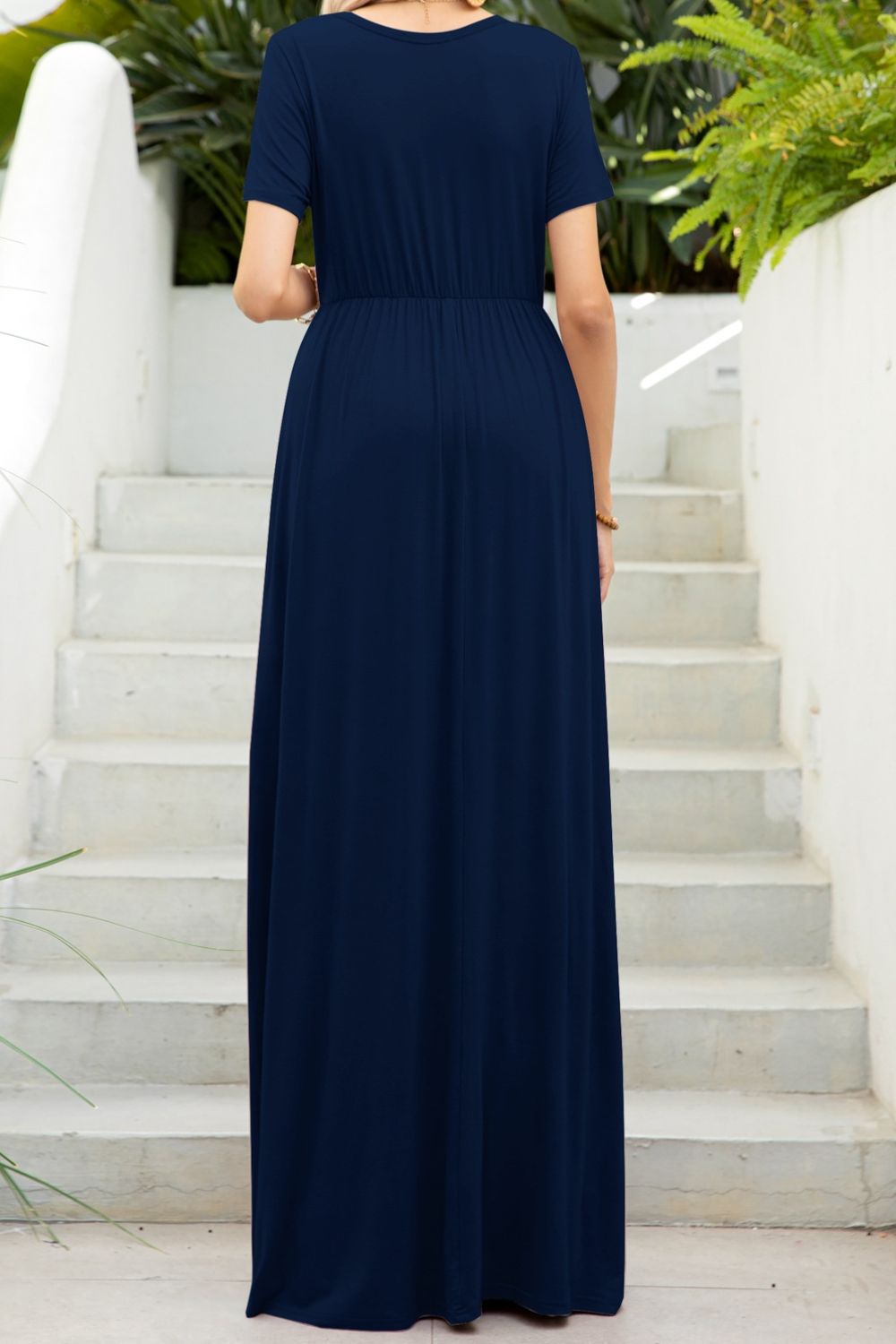 Round Neck Maxi Tee Dress with Pockets - Grace Beauty H&C