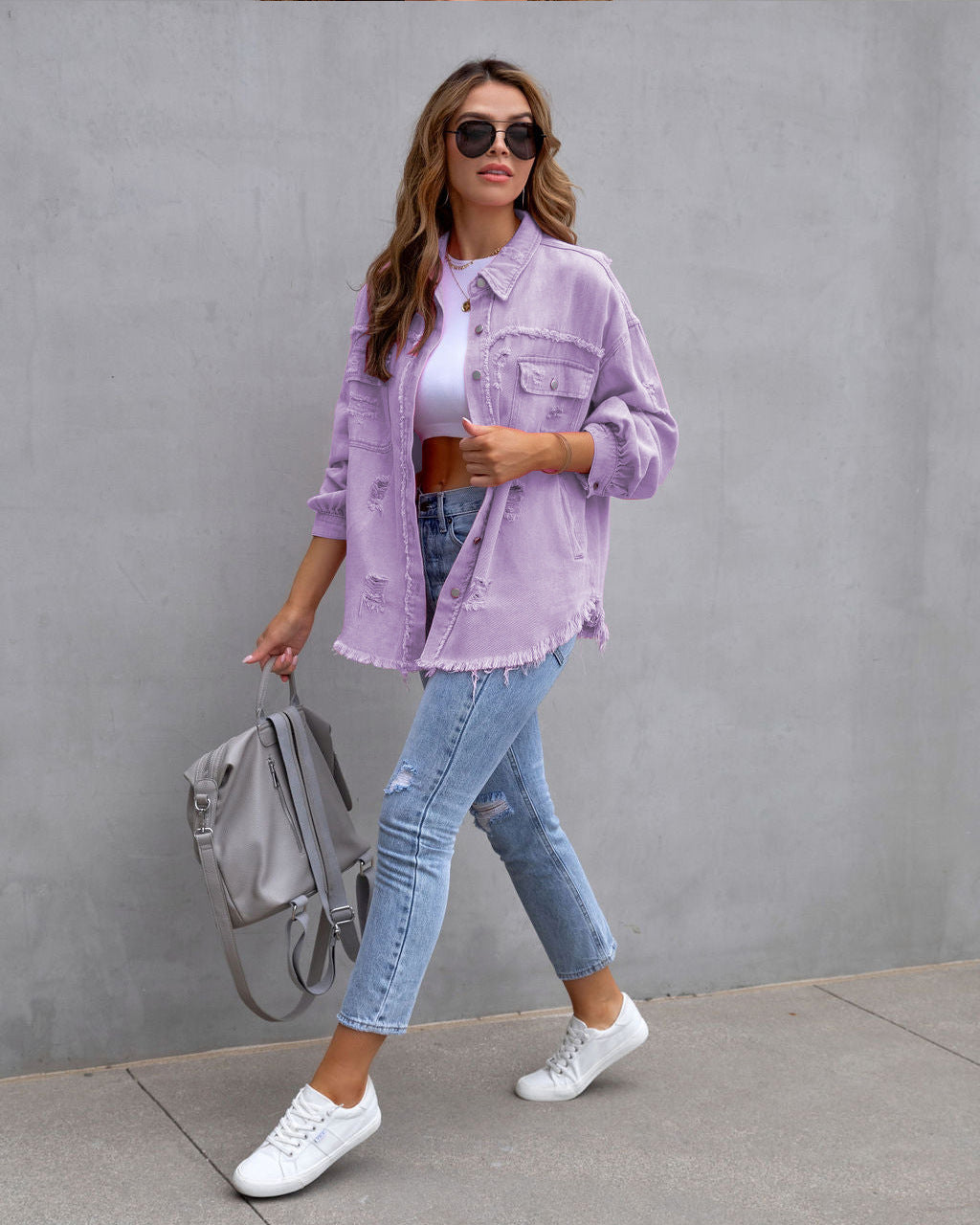 Fashion Ripped Shirt Jacket Female Autumn And Spring Casual Tops Womens Clothing - Grace Beauty H&C