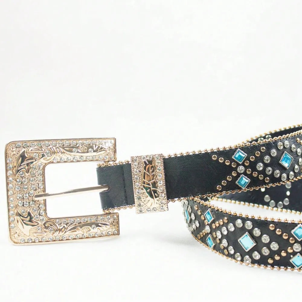 Rhinestone PU Leather Belt - Grace Beauty H&C