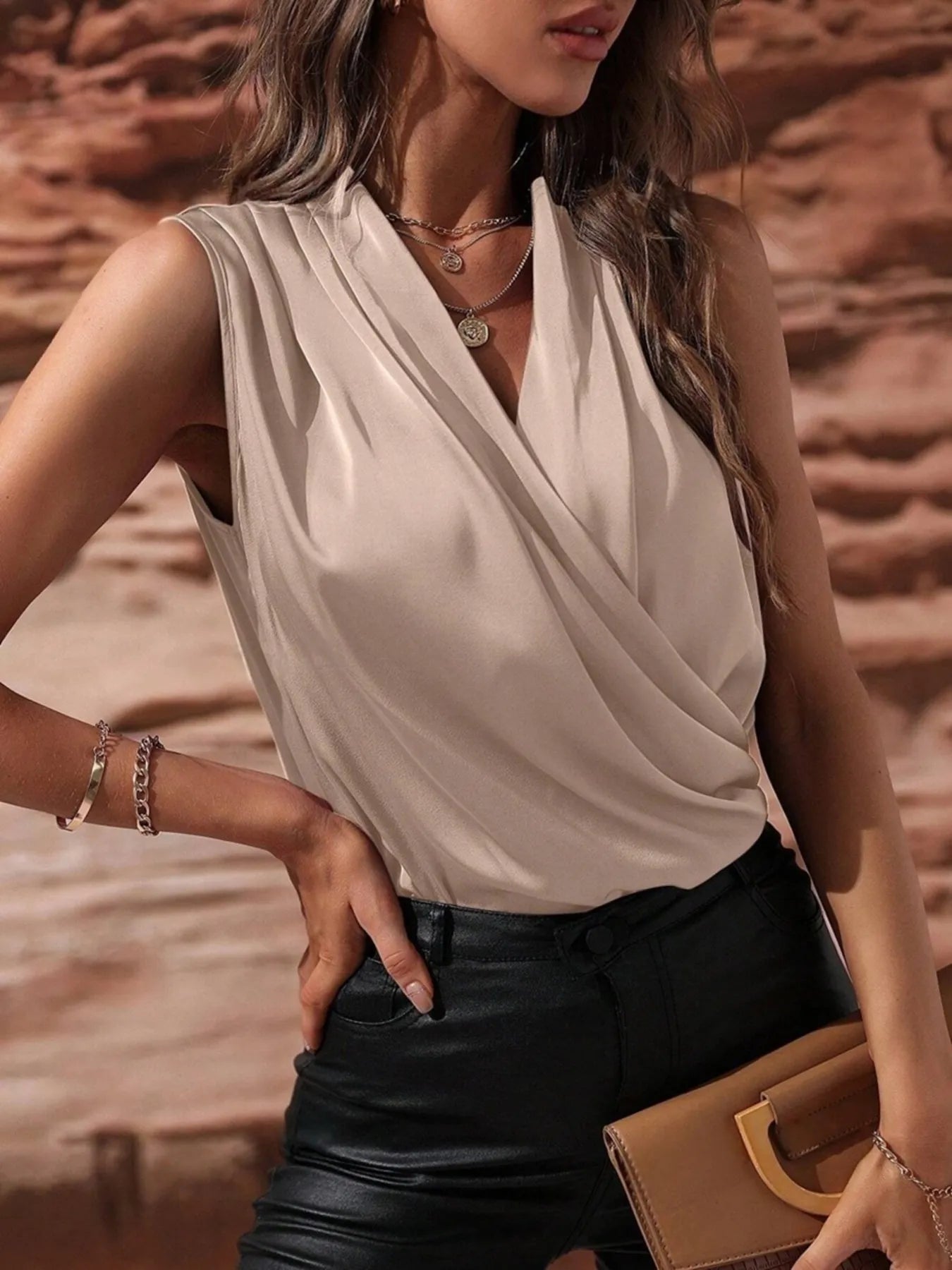 Sleeveless Wrap Draped Blouse - Grace Beauty H&C