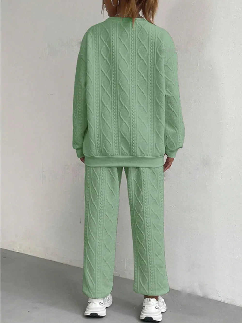 Texture Round Neck Top and Pants Set - Grace Beauty H&C