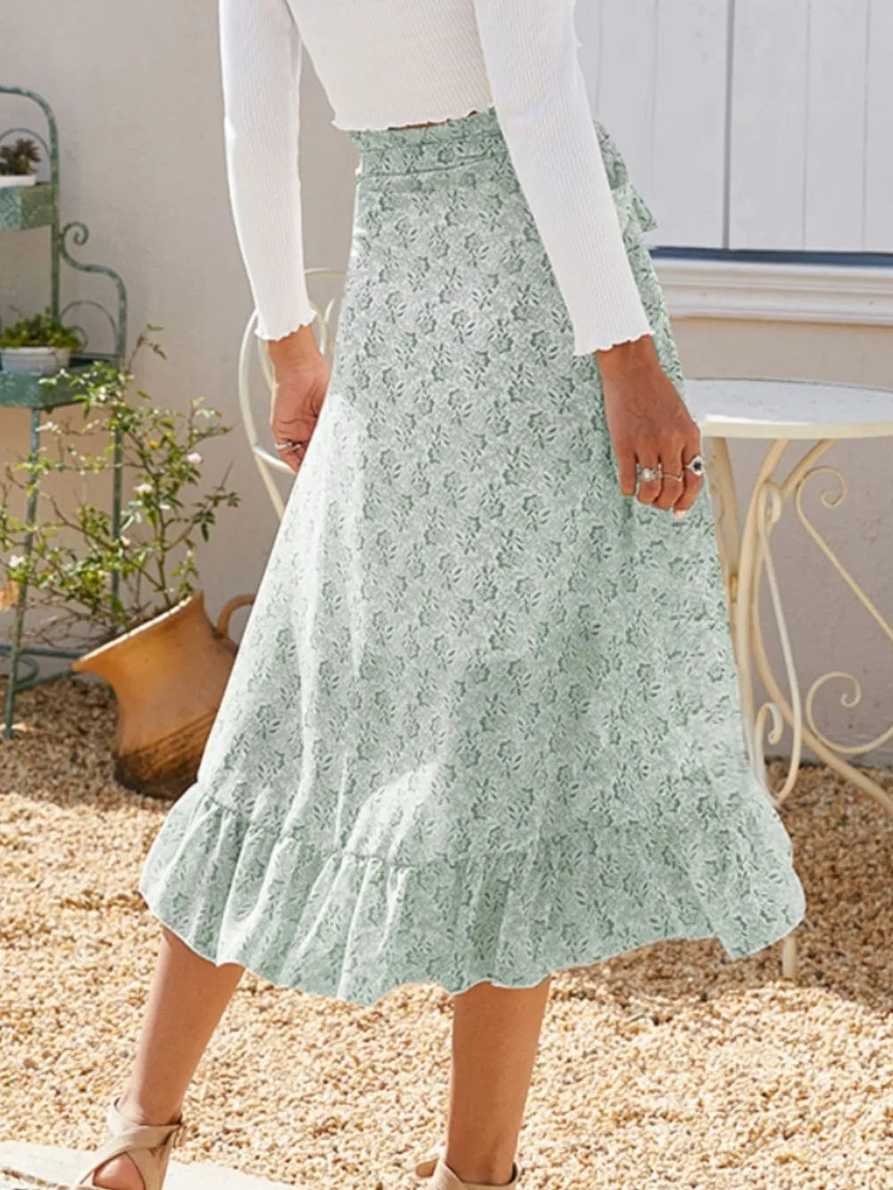 Printed Ruffled Midi Skirt - Grace Beauty H&C