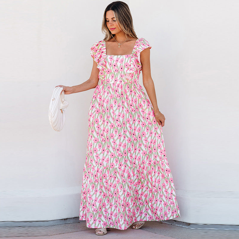 Women's Casual All-match Floral High Waist Square Collar Dress - Grace Beauty H&C