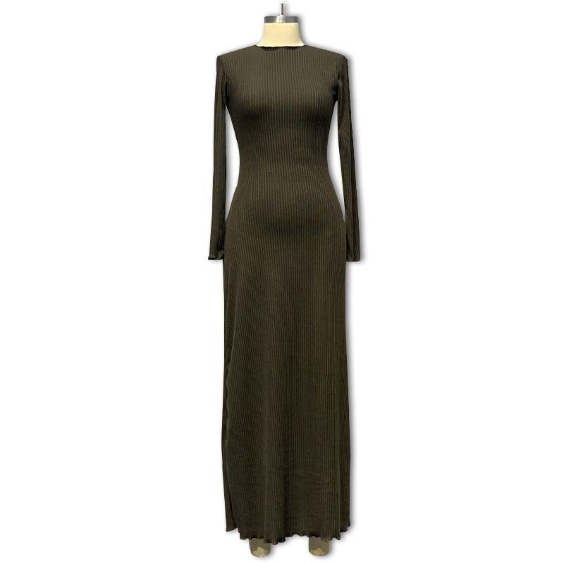 Long Sleeve Knitted Wooden Ear Turtleneck Waist-controlled Slim Fit Slimming Dress - Grace Beauty H&C