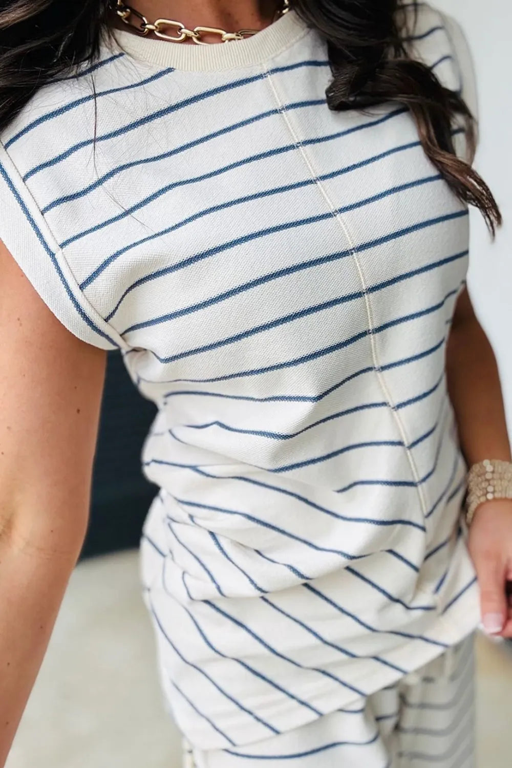 Striped Round Neck Top and Pants Set - Grace Beauty H&C