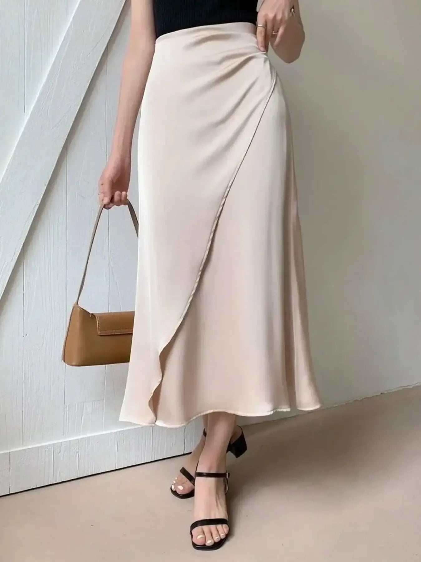 Asymmetric Wrap Midi Skirt with Fluted Hem - Grace Beauty H&C