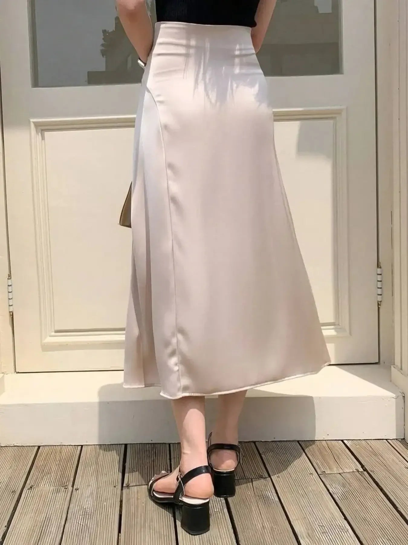 Asymmetric Wrap Midi Skirt with Fluted Hem - Grace Beauty H&C