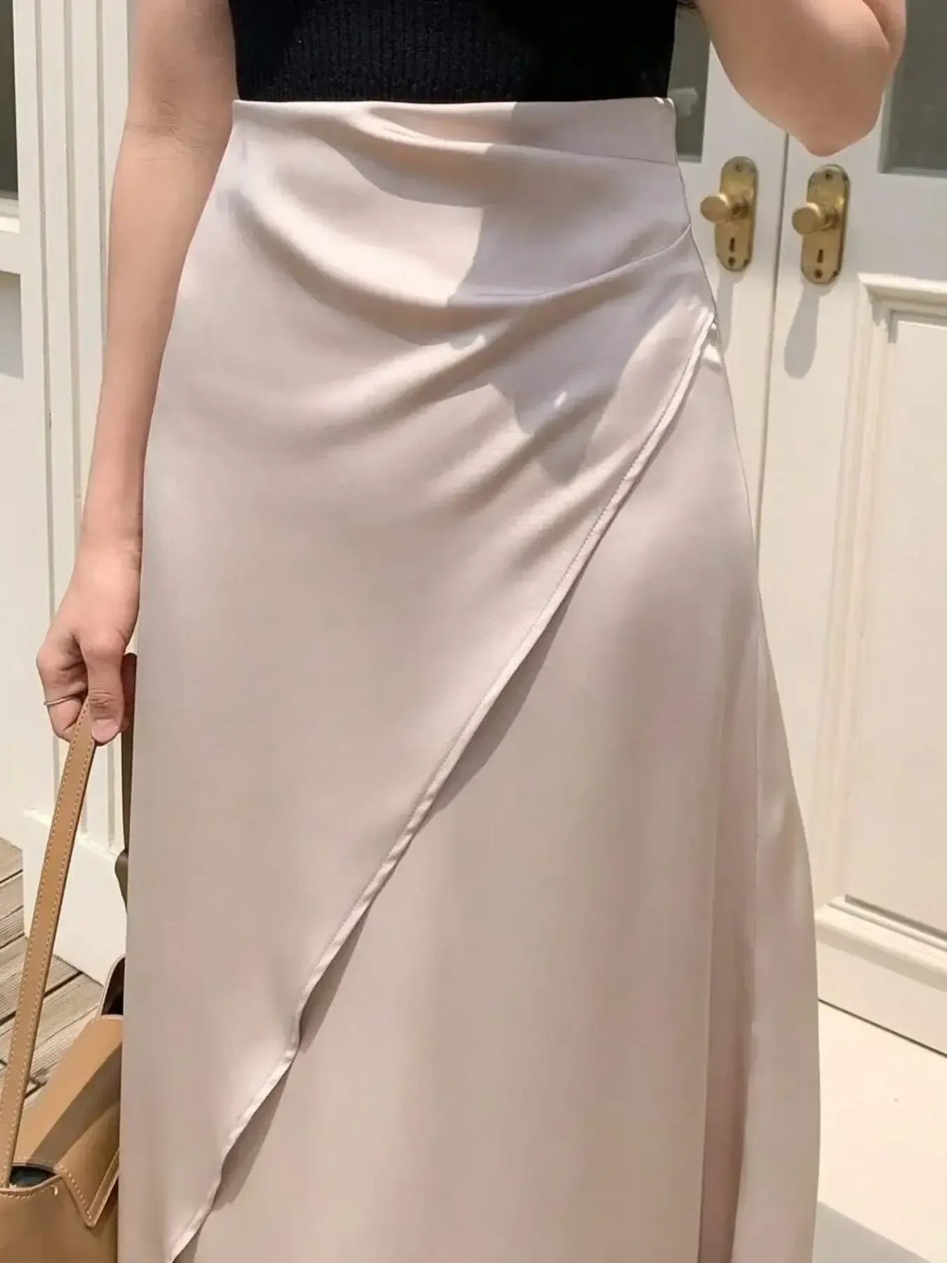 Asymmetric Wrap Midi Skirt with Fluted Hem - Grace Beauty H&C