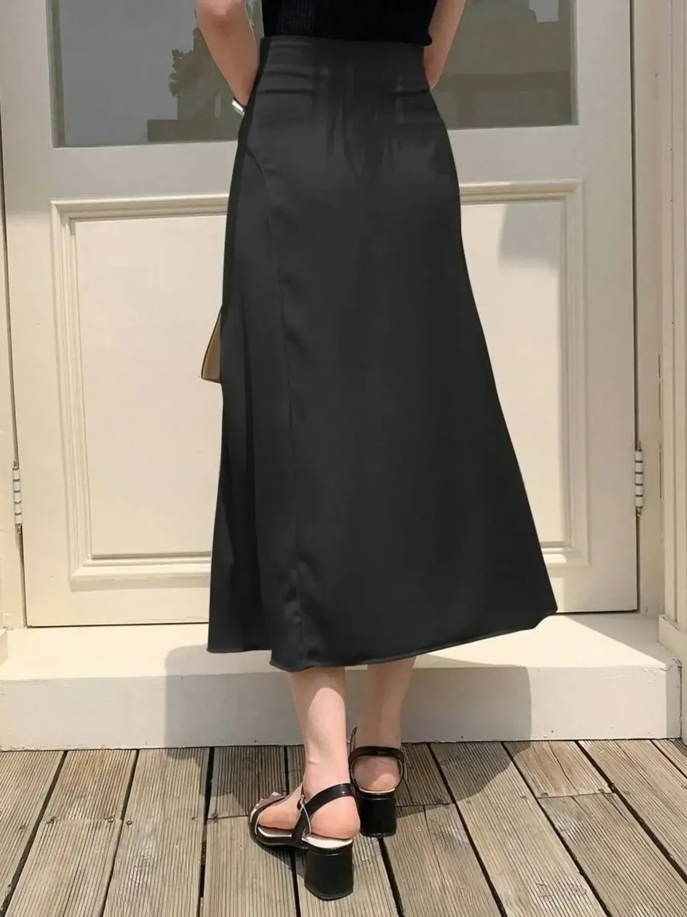 Asymmetric Wrap Midi Skirt with Fluted Hem - Grace Beauty H&C