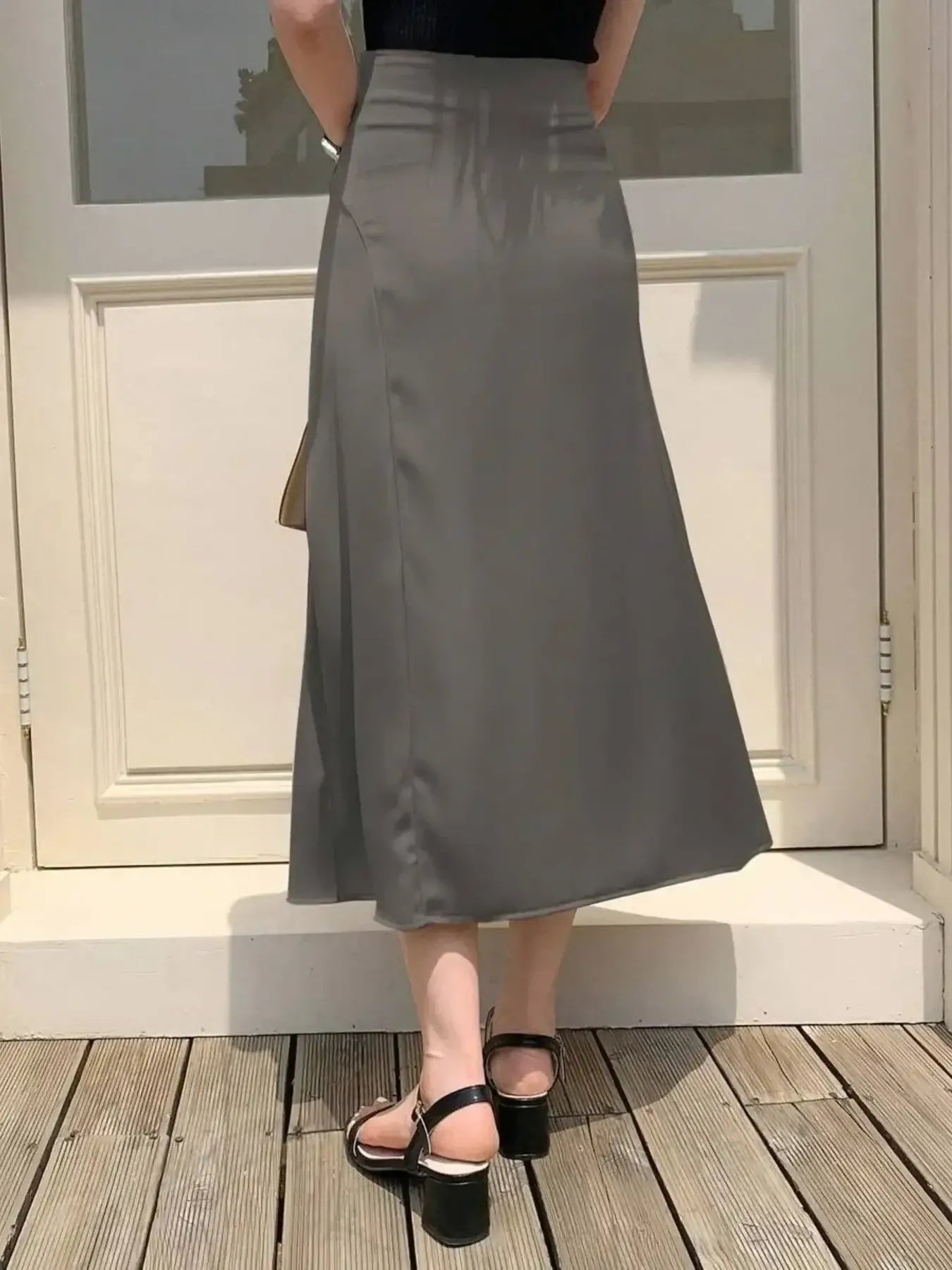 Asymmetric Wrap Midi Skirt with Fluted Hem - Grace Beauty H&C