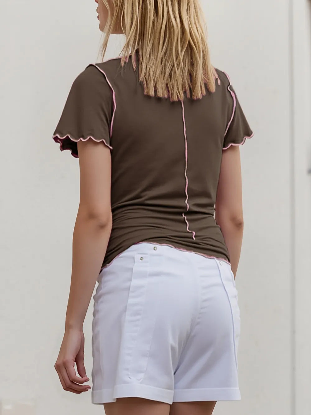 Basic Bae Contrast Trim Mock Neck Short Sleeve T-Shirt - Grace Beauty H&C