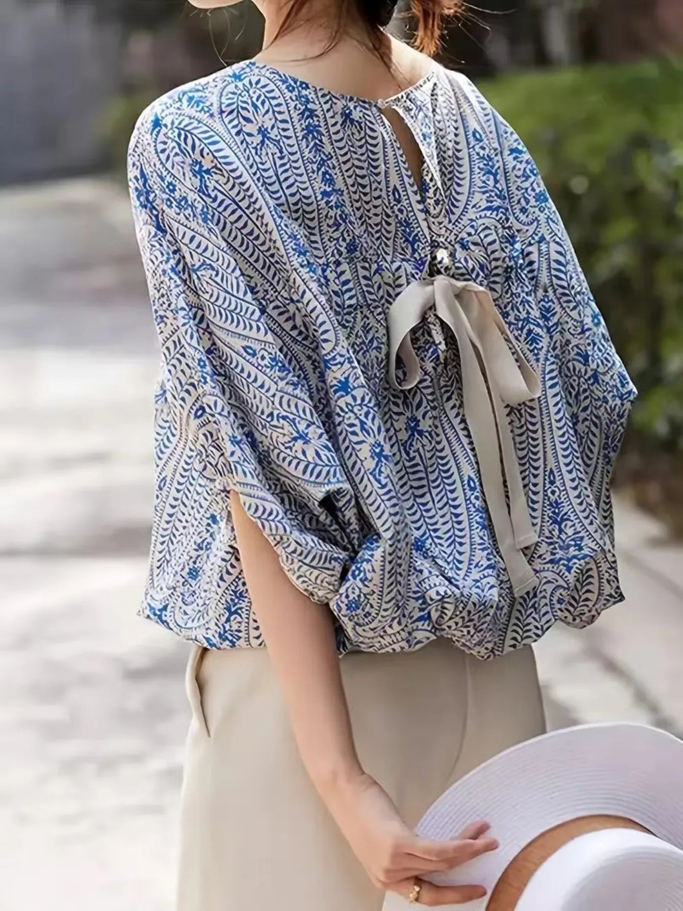 Bohemian Print Round Neck Loose Batwing Sleeve Blouse - Grace Beauty H&C