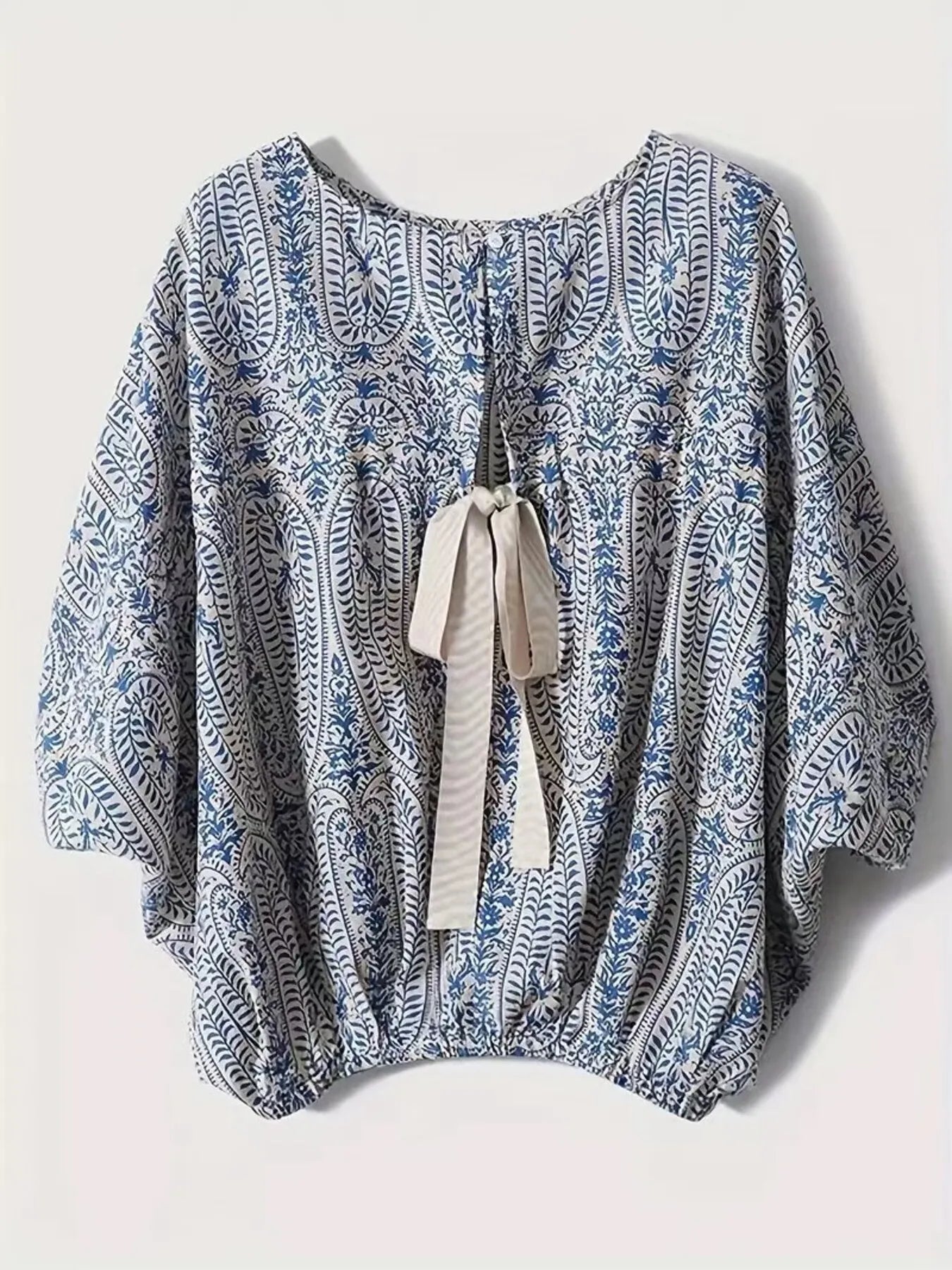 Bohemian Print Round Neck Loose Batwing Sleeve Blouse - Grace Beauty H&C