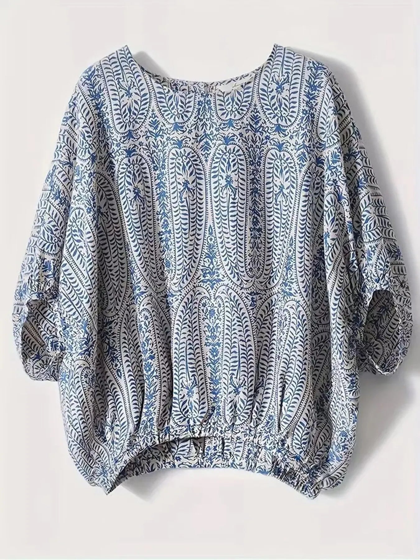 Bohemian Print Round Neck Loose Batwing Sleeve Blouse - Grace Beauty H&C