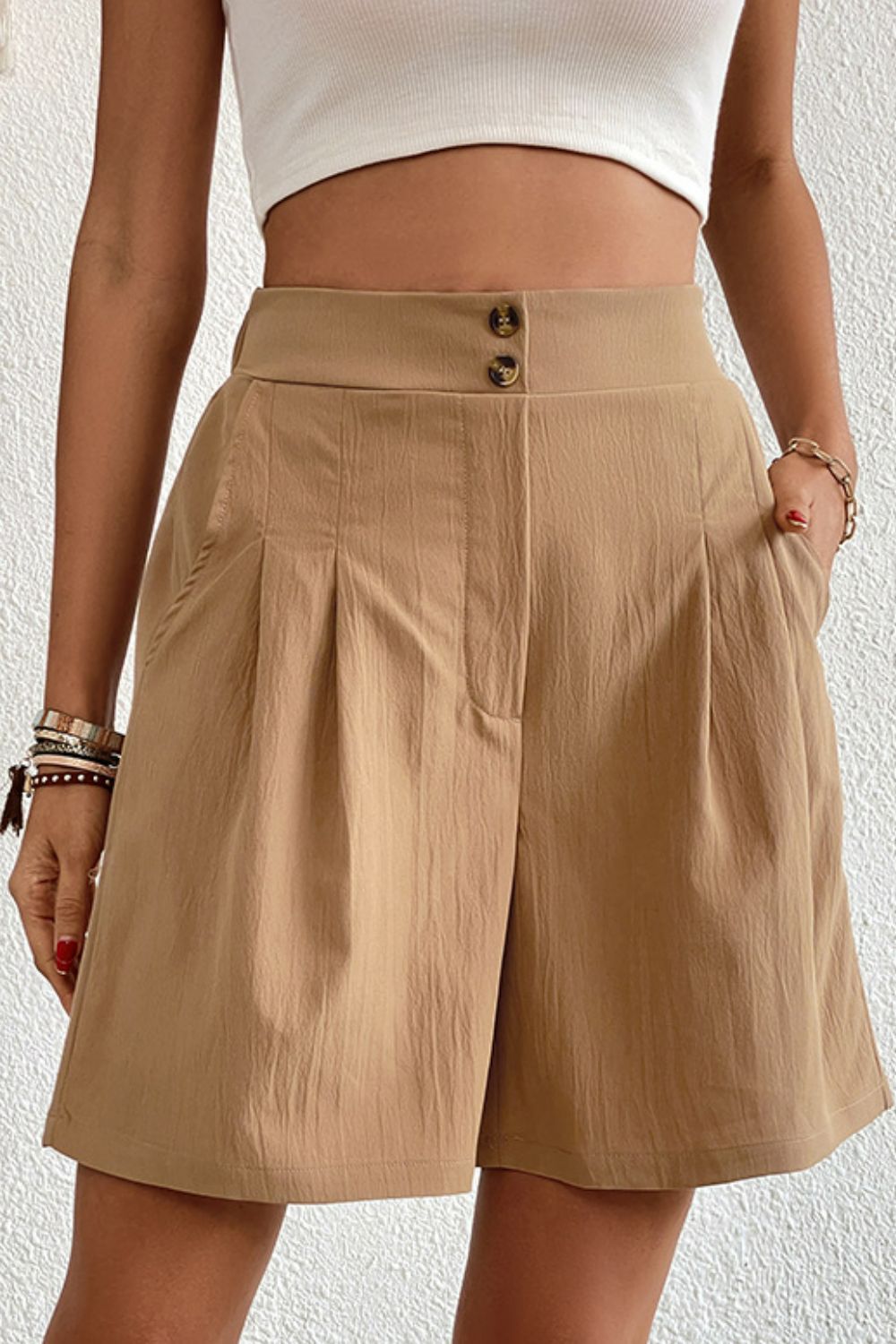 Buttoned Shorts – Elastic Waist Casual Summer - Grace Beauty H&C