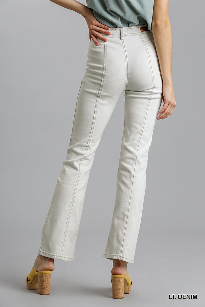 Panel Straight Cut Denim Jeans With Pockets - Grace Beauty H&C