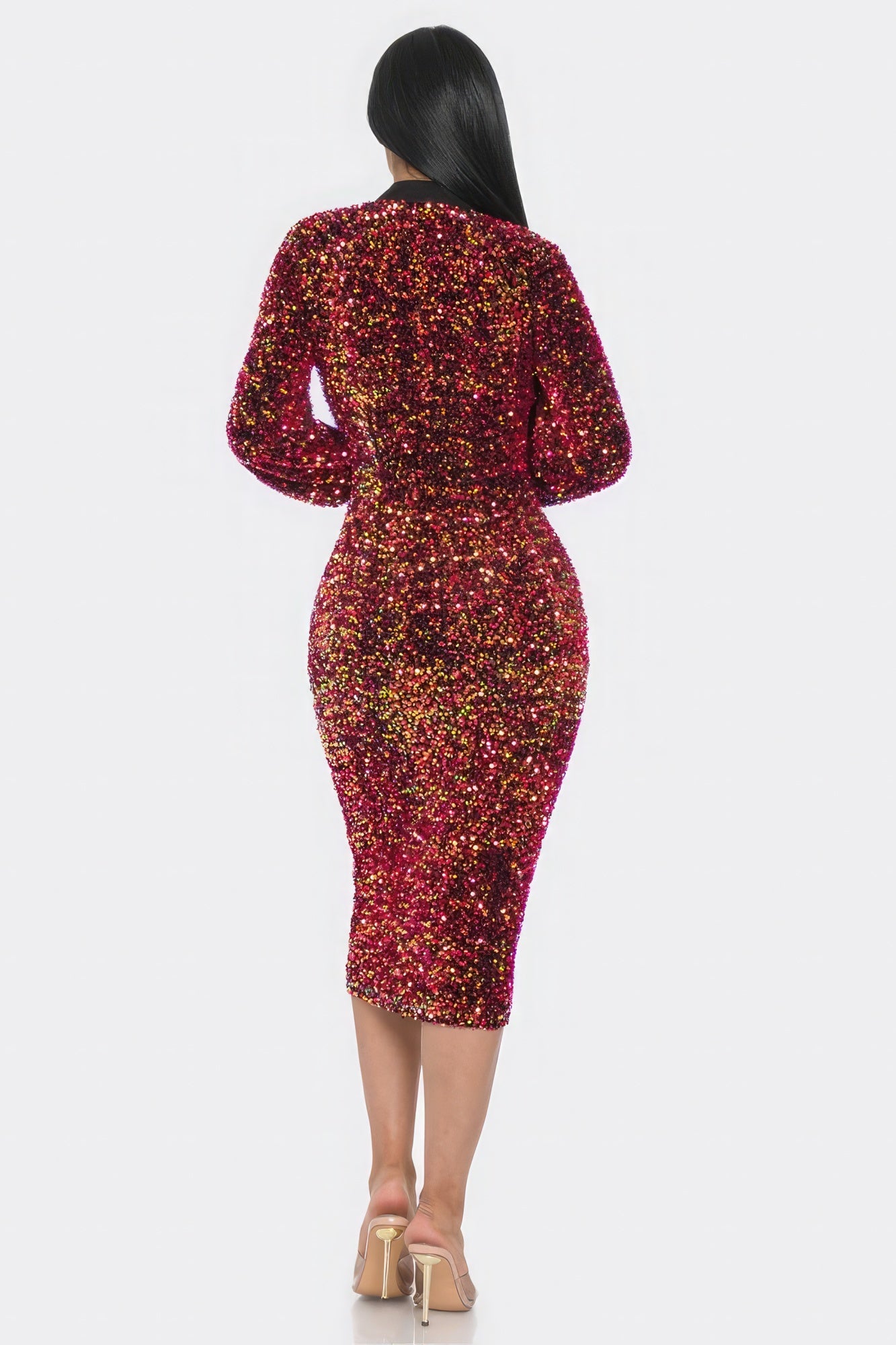 Midi 2 Way Zip Up Sequin Contrast Dress - Grace Beauty H&C