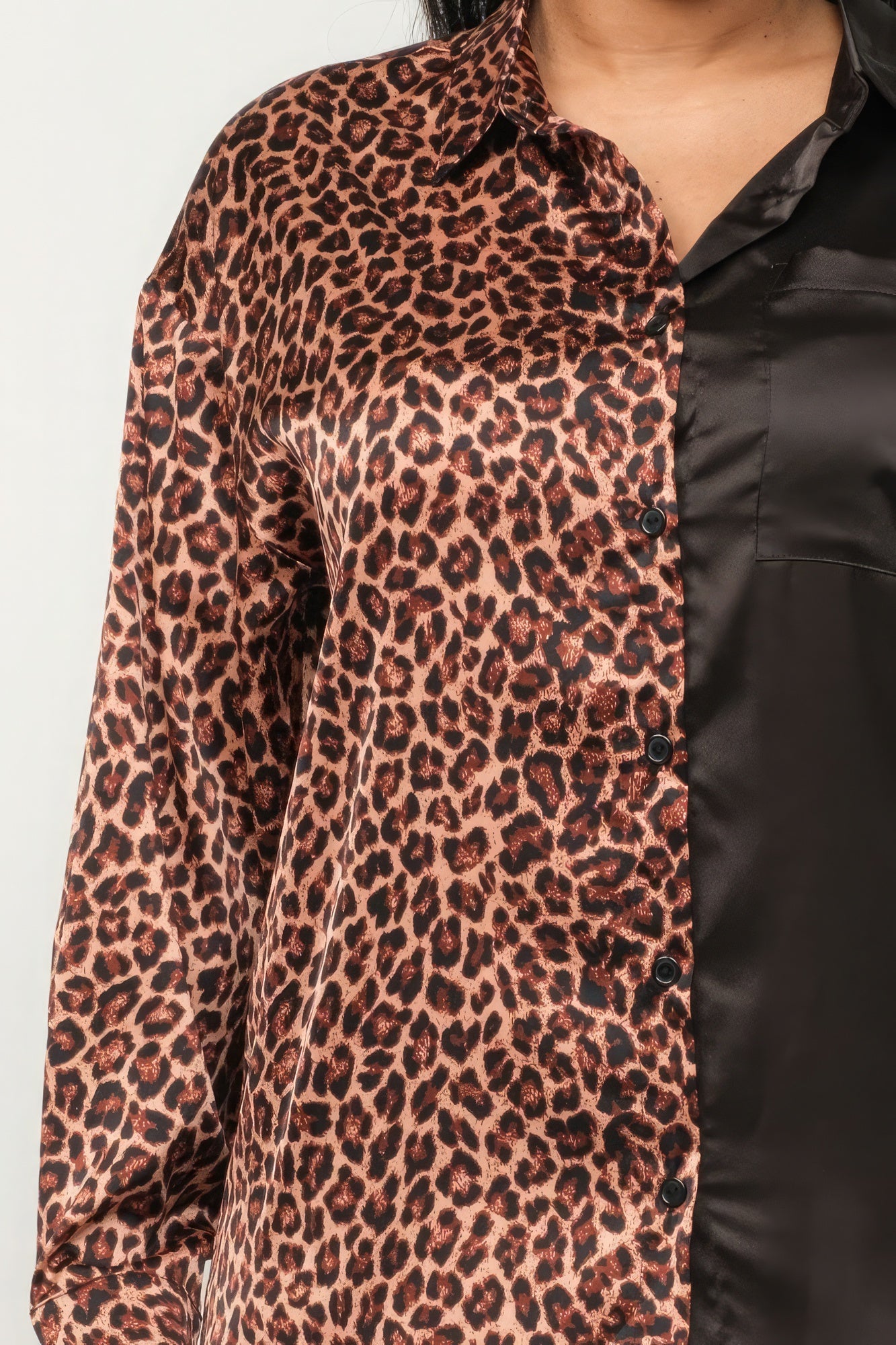 Half Animal Print And Half Solid Top And Pants Set - Grace Beauty H&C