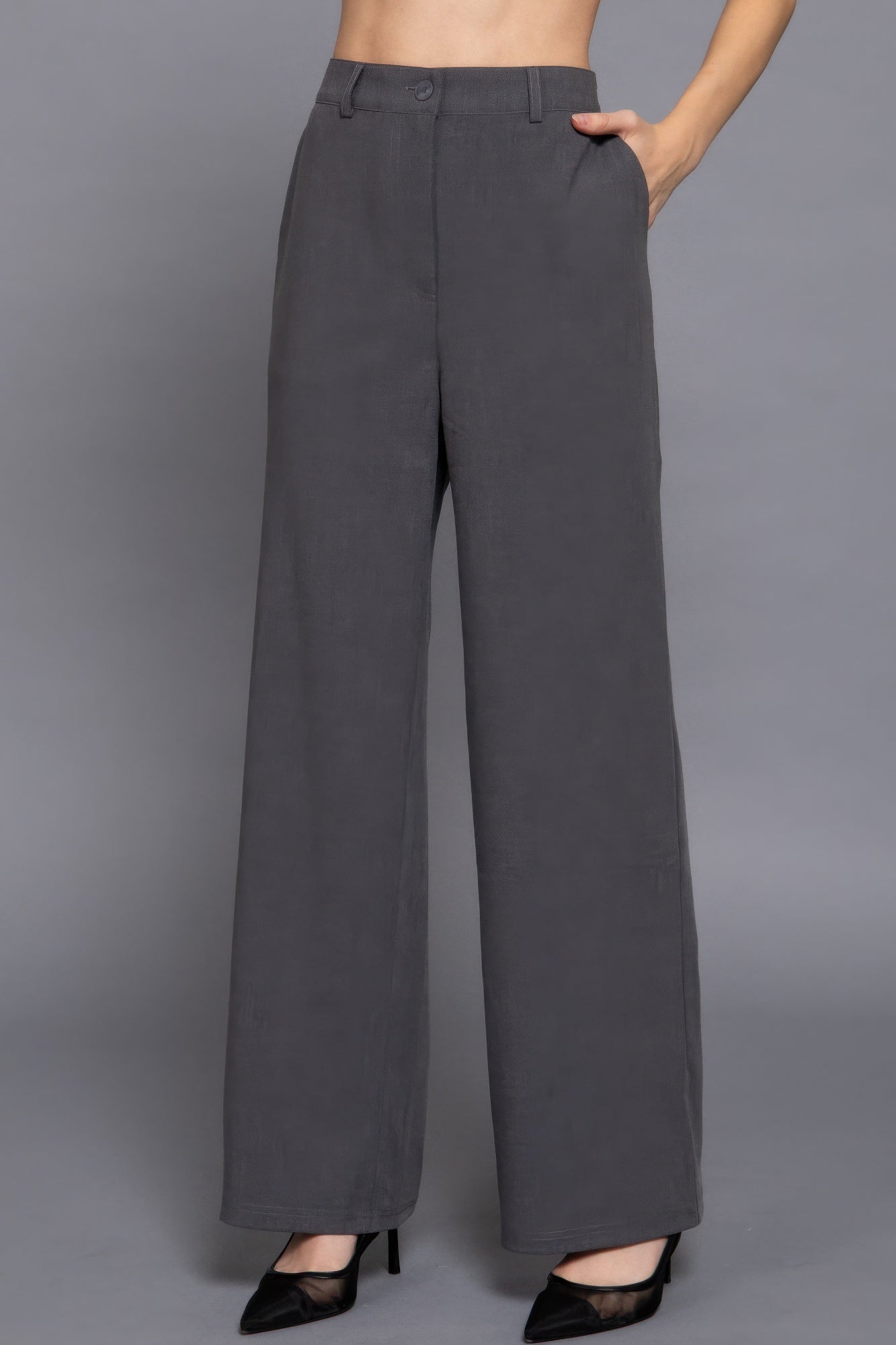 Back elastic straight woven long pants - Grace Beauty H&C