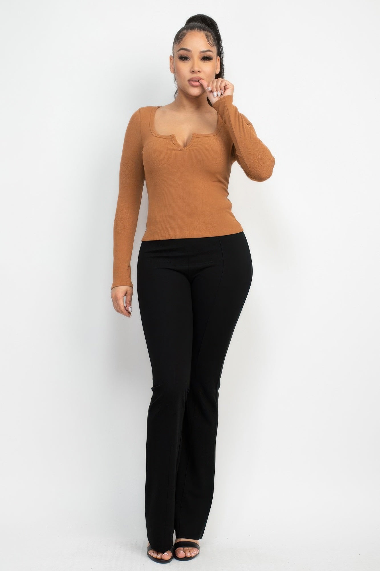 Solid V-collared Neck Top - Grace Beauty H&C