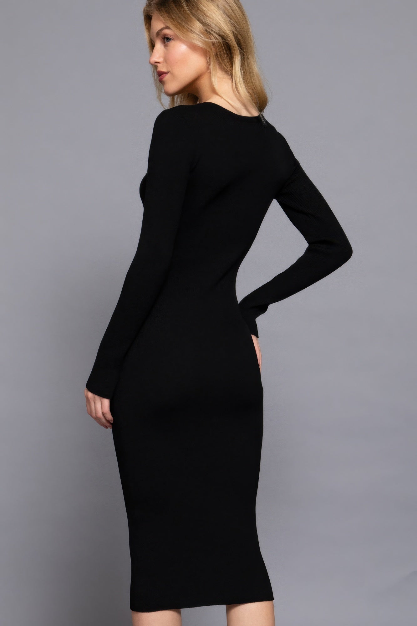 Henley Neck Midi Sweater Dress - Grace Beauty H&C