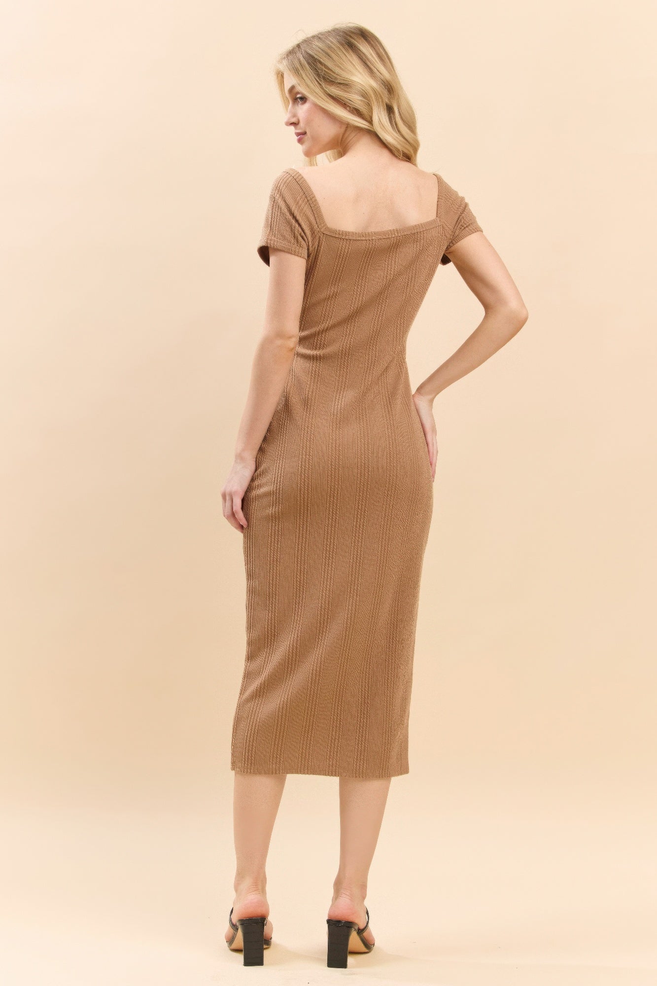 Sweet Heart Neck Bubble Rib Short Sleeve Dress - Grace Beauty H&C