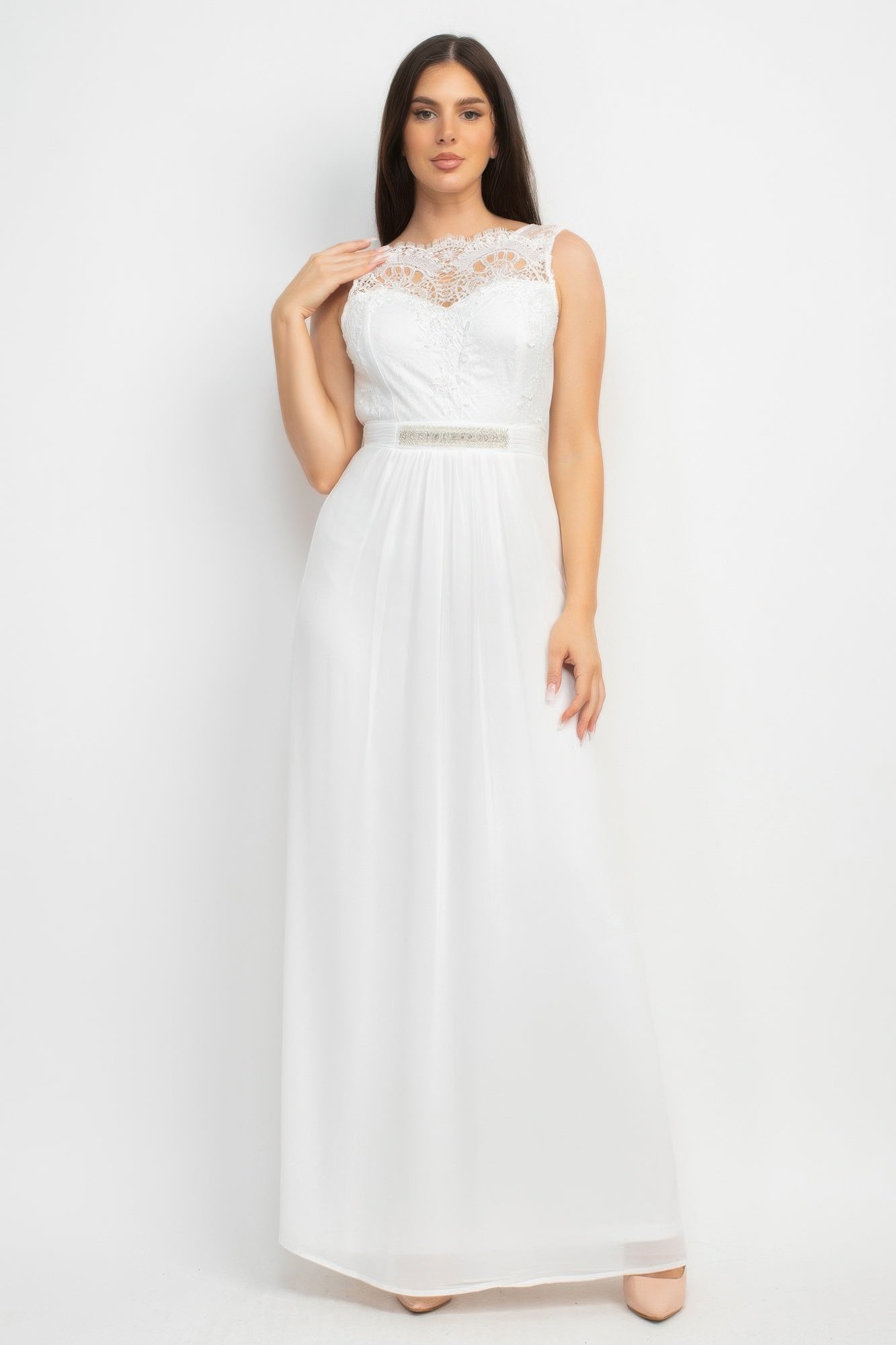 Jewel Waist-tie Lace Maxi Dress - Grace Beauty H&C