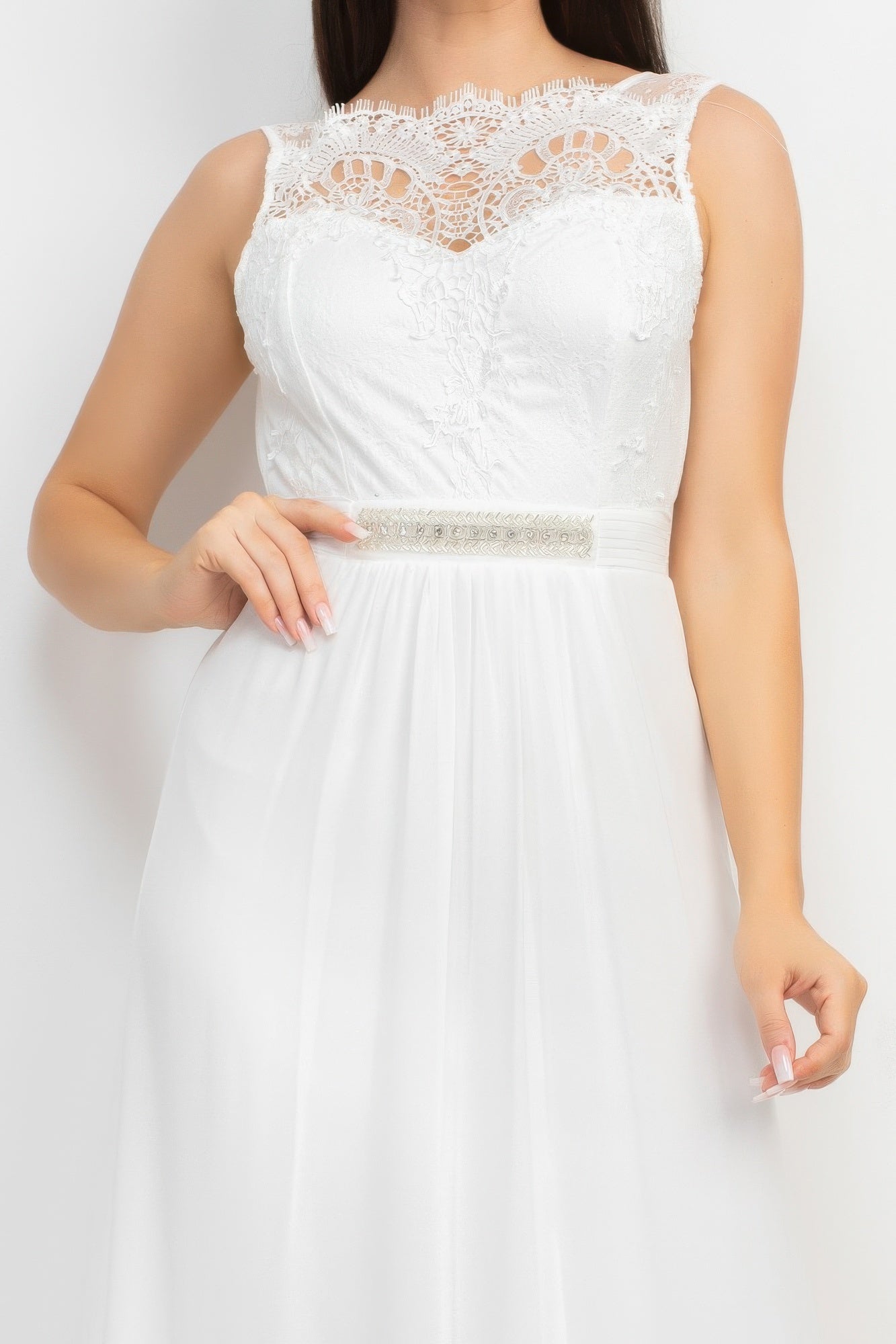 Jewel Waist-tie Lace Maxi Dress - Grace Beauty H&C
