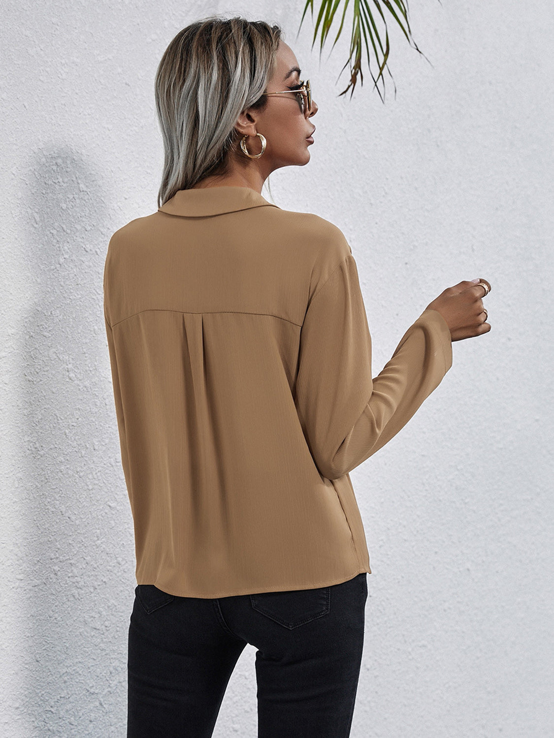 Collared Neck Button Down Shirt - Grace Beauty H&C