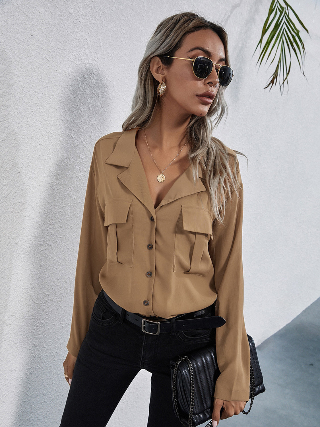 Collared Neck Button Down Shirt - Grace Beauty H&C