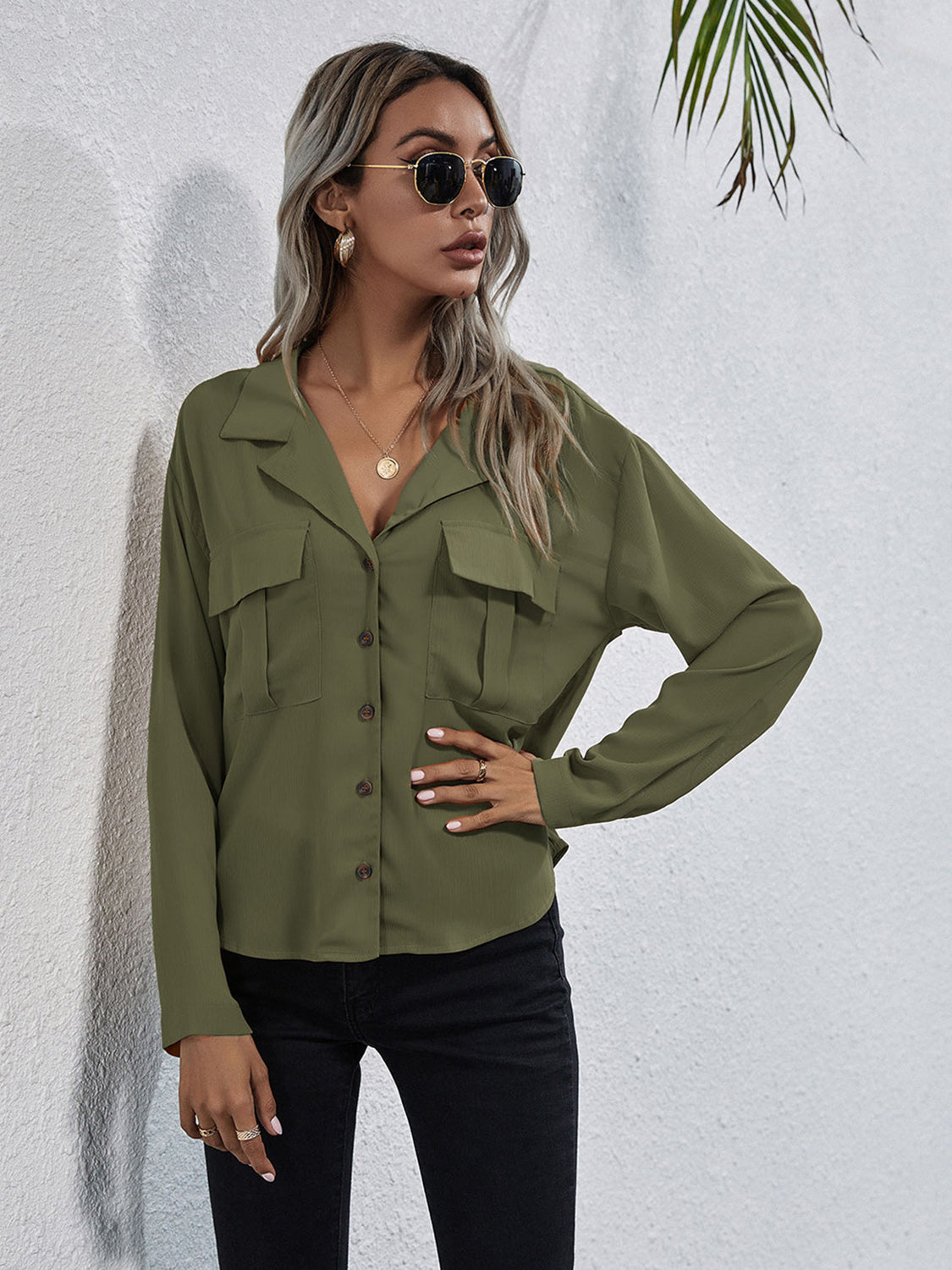 Collared Neck Button Down Shirt - Grace Beauty H&C