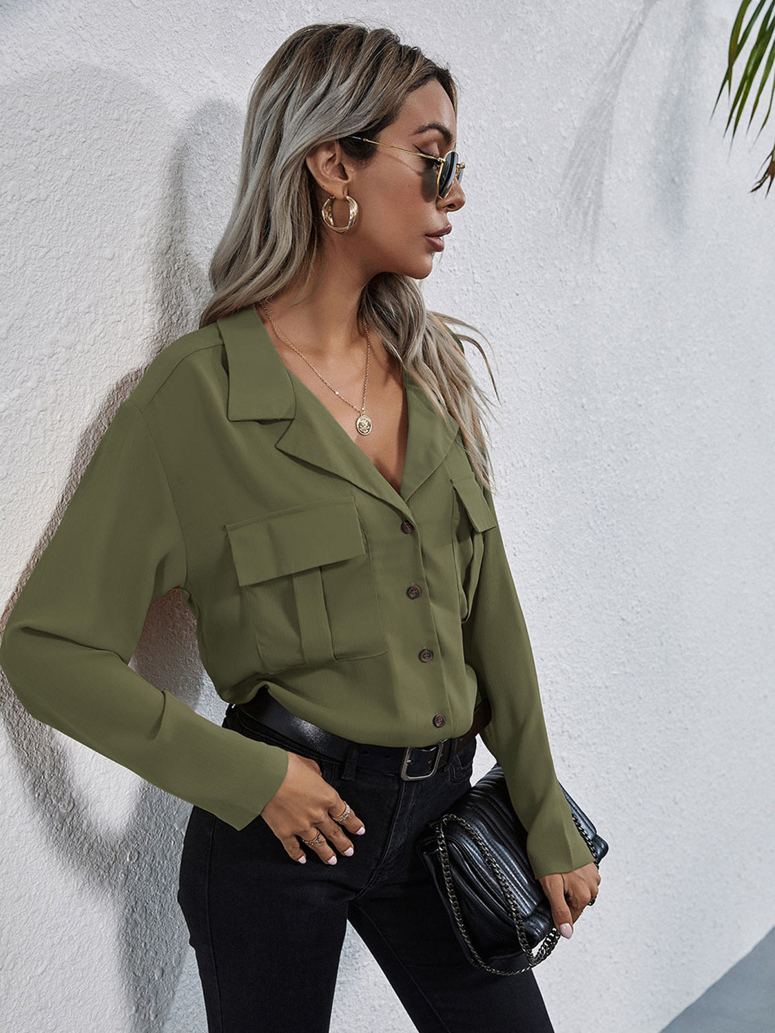 Collared Neck Button Down Shirt - Grace Beauty H&C