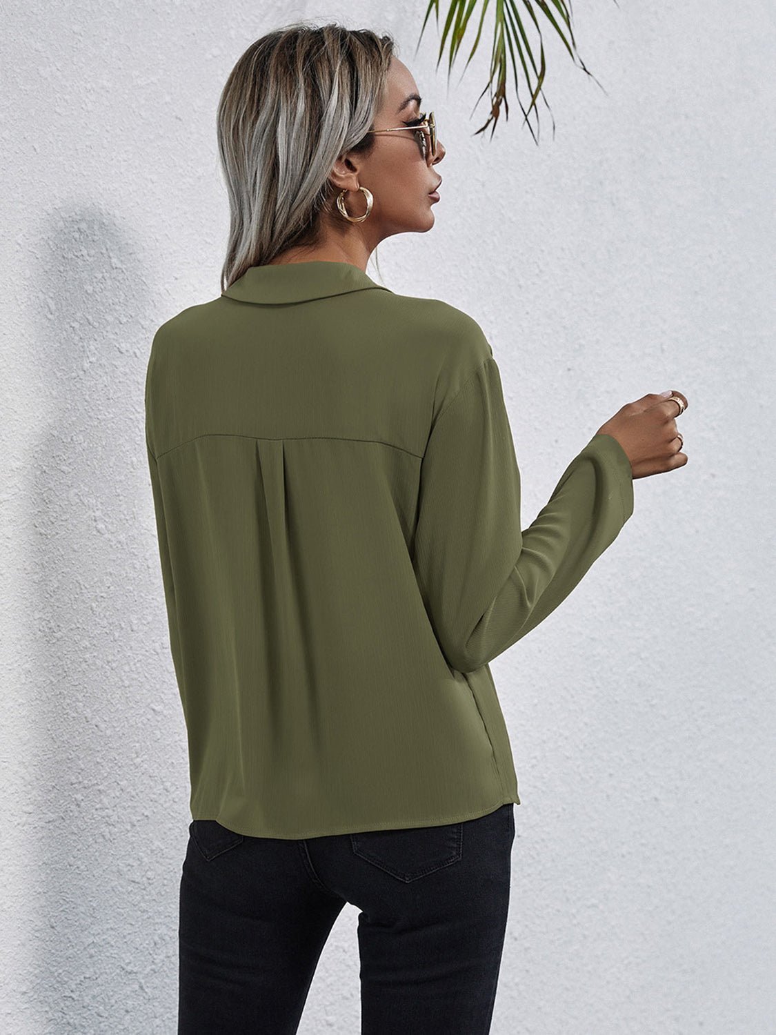 Collared Neck Button Down Shirt - Grace Beauty H&C