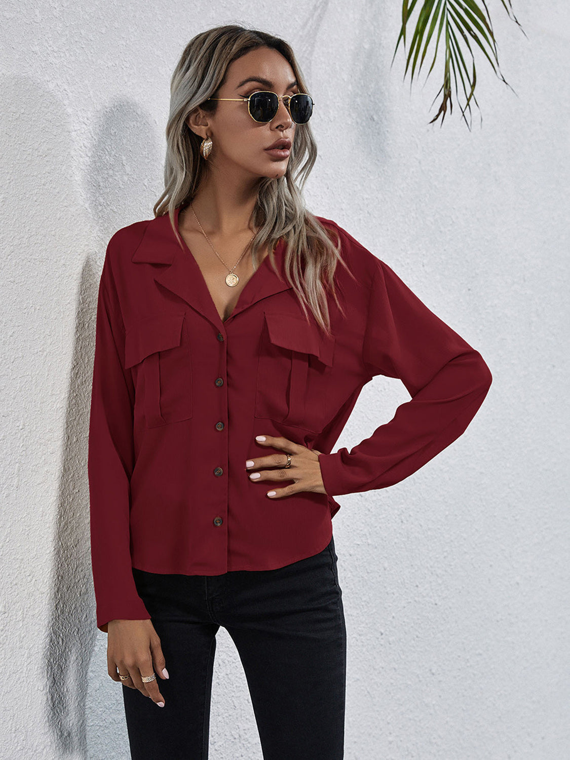 Collared Neck Button Down Shirt - Grace Beauty H&C