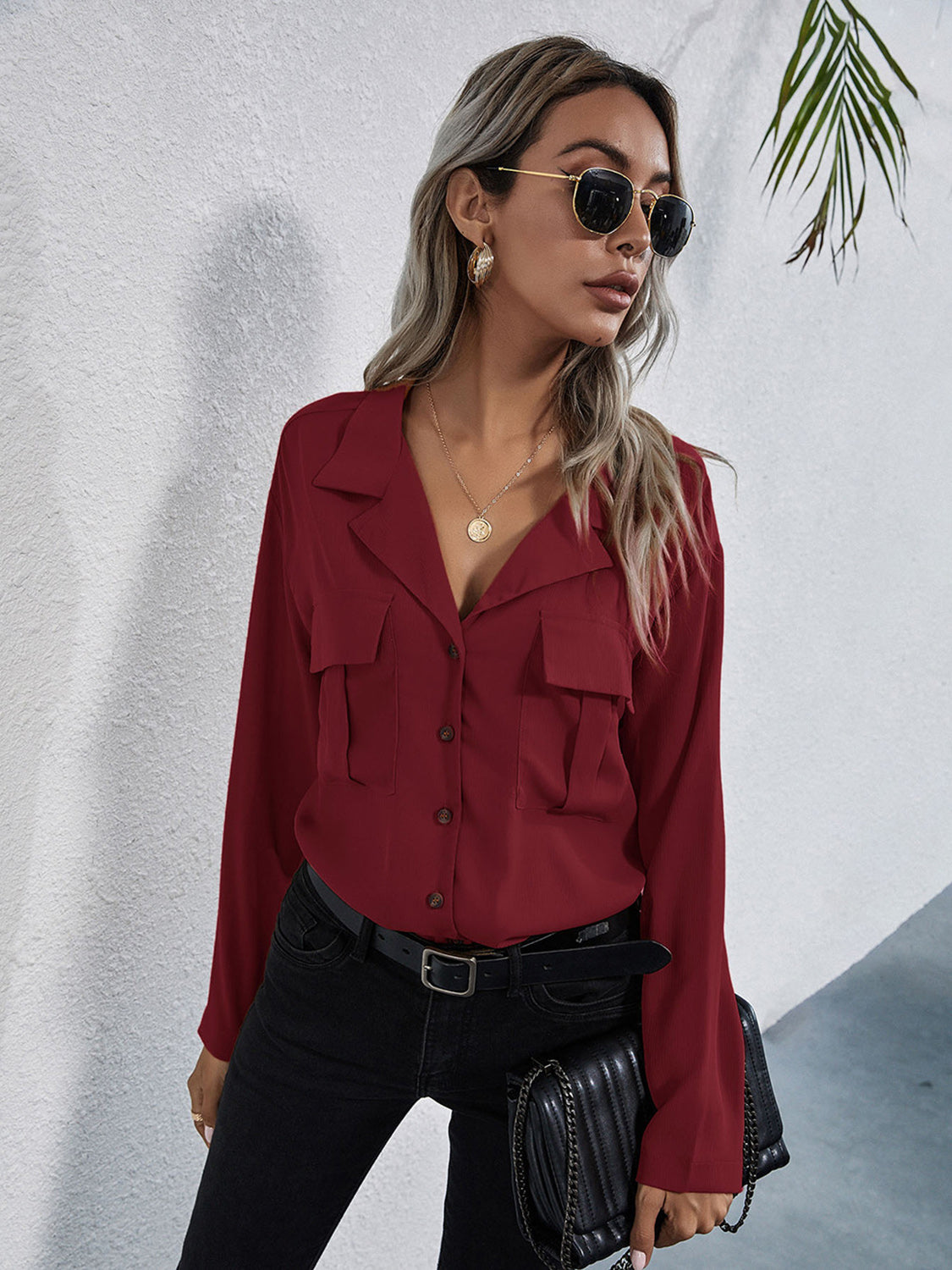 Collared Neck Button Down Shirt - Grace Beauty H&C