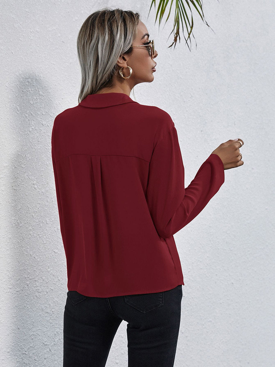 Collared Neck Button Down Shirt - Grace Beauty H&C
