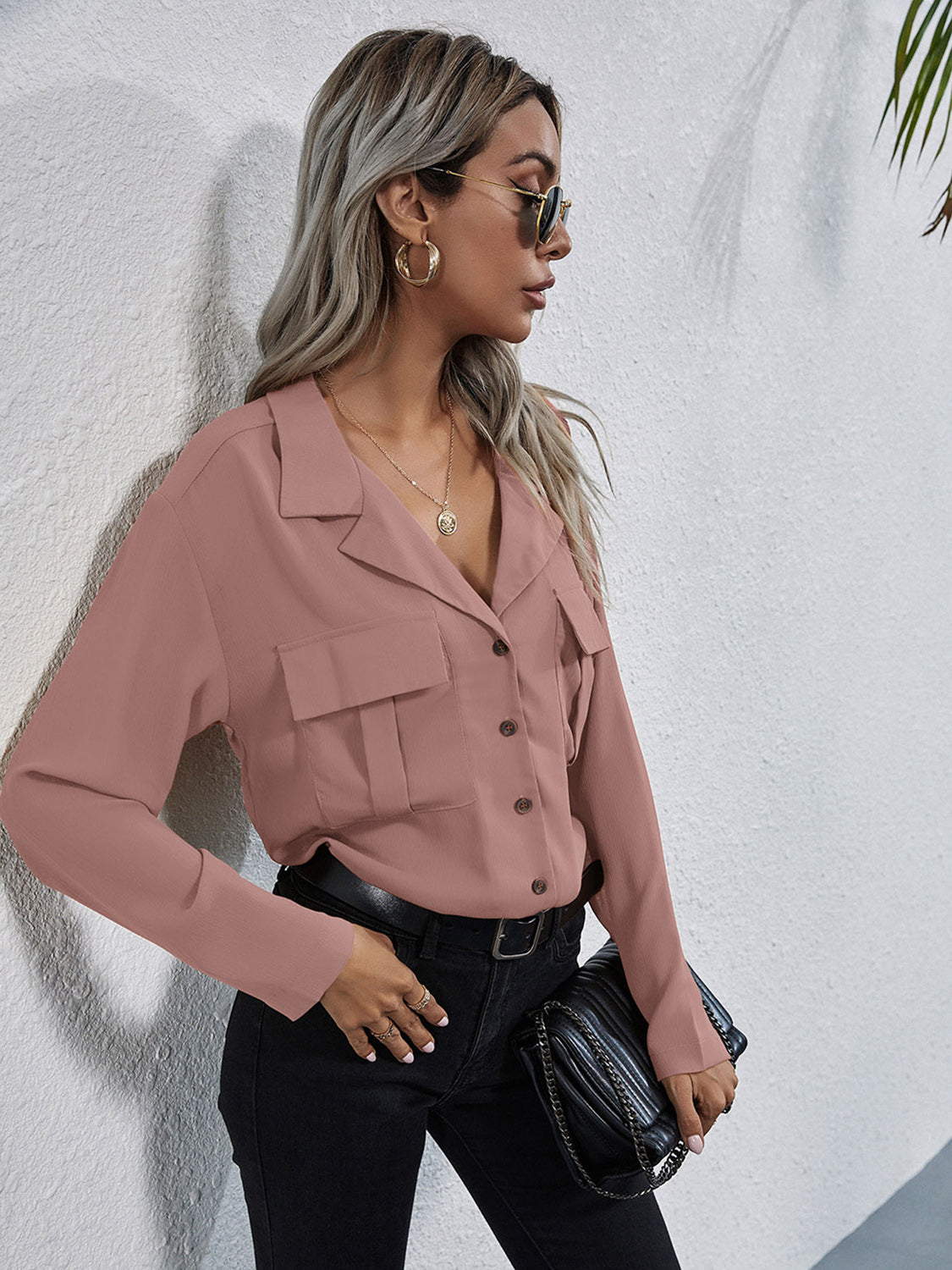 Collared Neck Button Down Shirt - Grace Beauty H&C