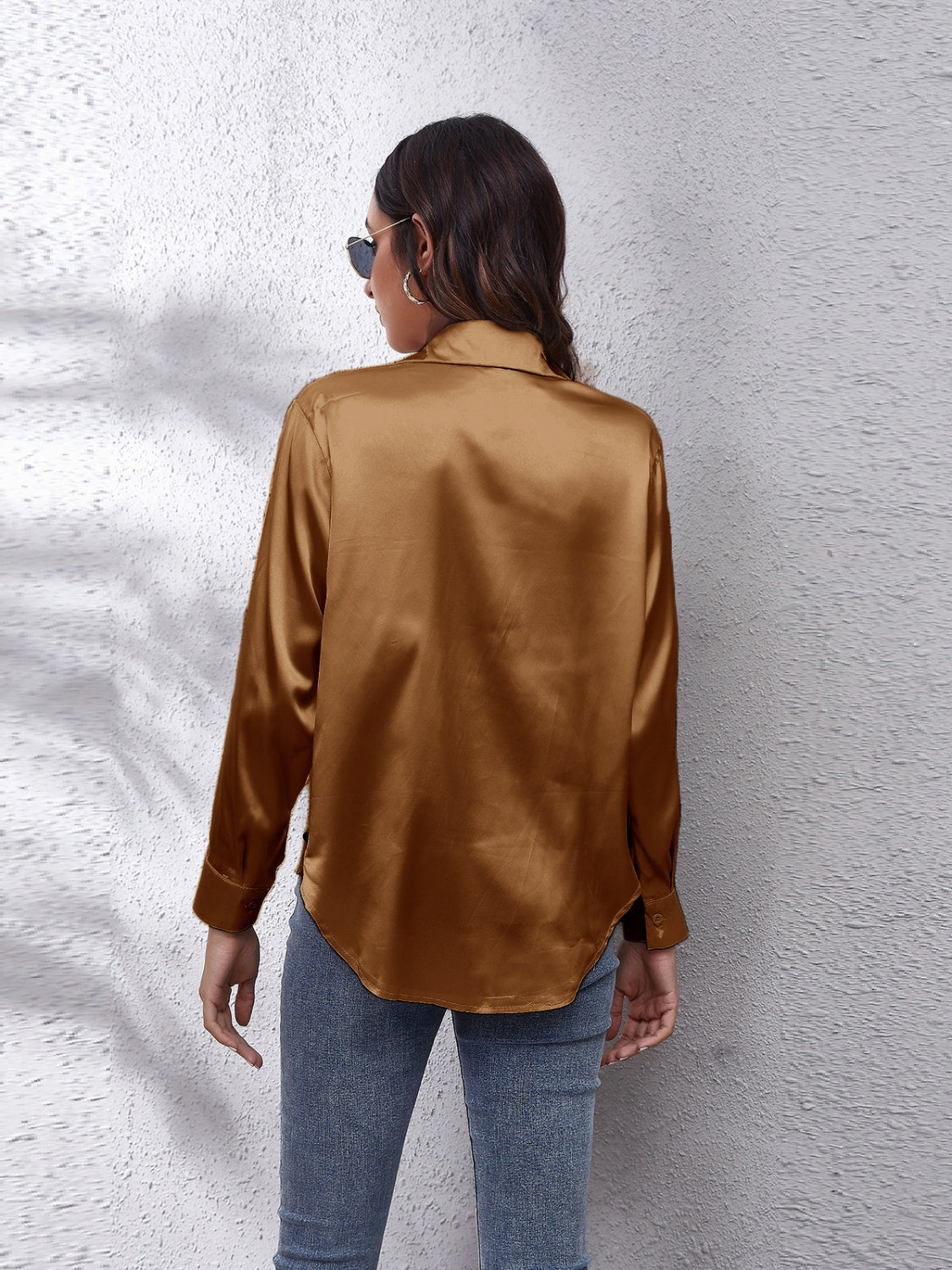 Collared Neck Buttoned Long Sleeve Shirt - Grace Beauty H&C