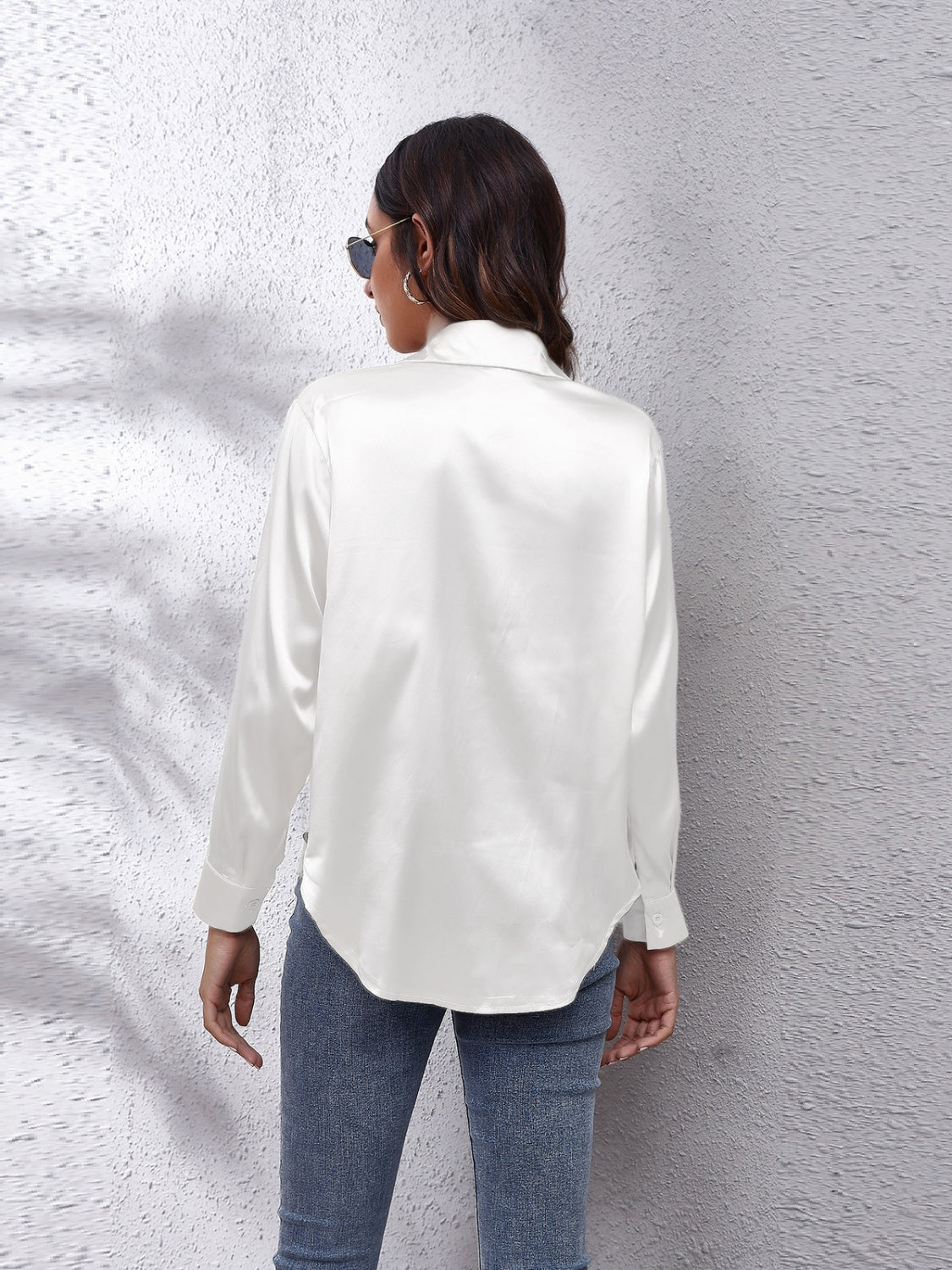 Collared Neck Buttoned Long Sleeve Shirt - Grace Beauty H&C