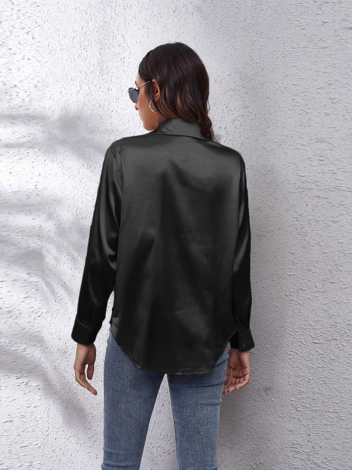 Collared Neck Buttoned Long Sleeve Shirt - Grace Beauty H&C