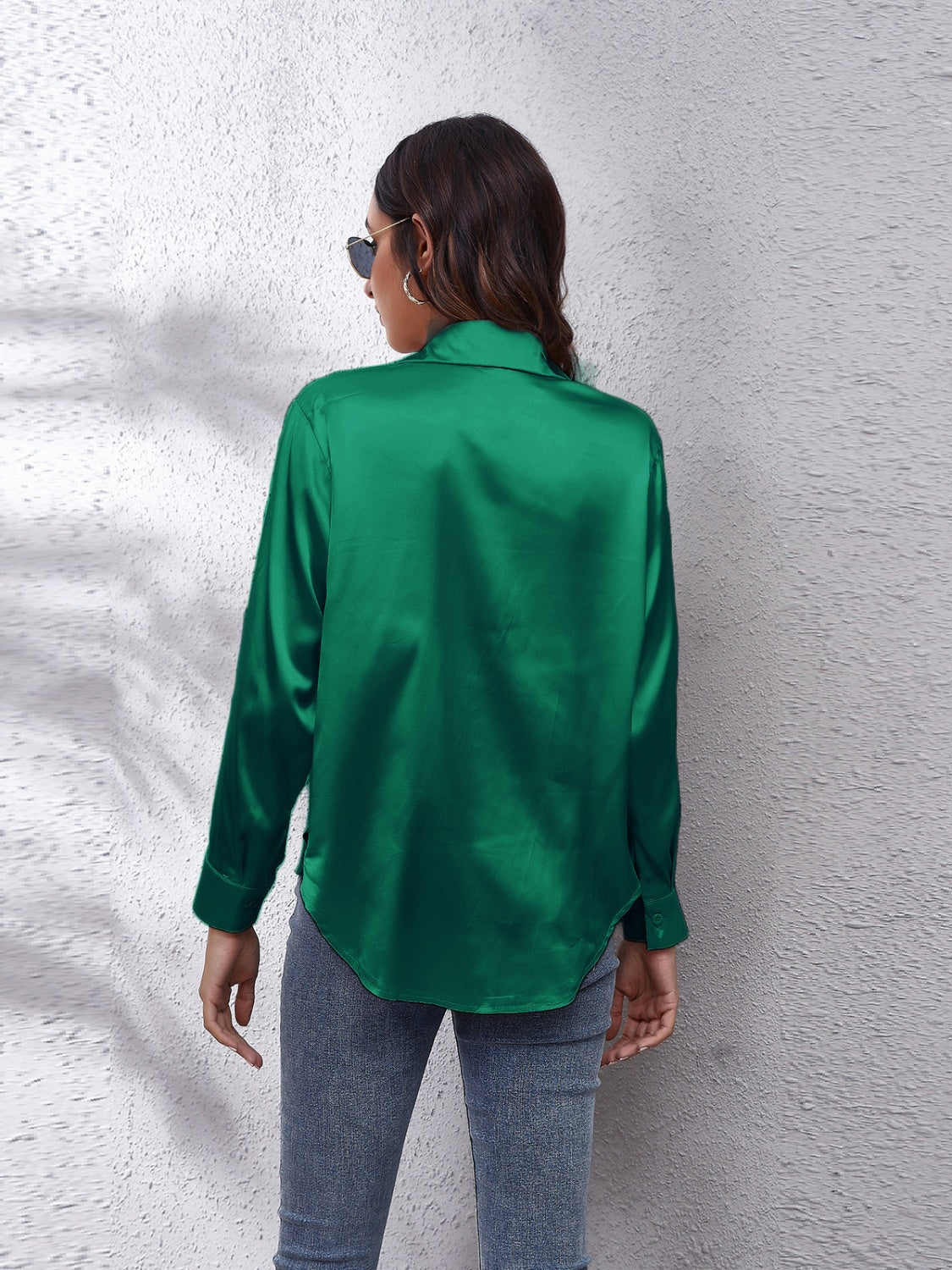 Collared Neck Buttoned Long Sleeve Shirt - Grace Beauty H&C