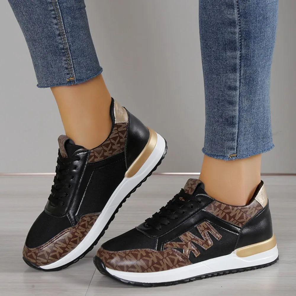 Contrast Lace Up Round Toe Sneakers - Grace Beauty H&C
