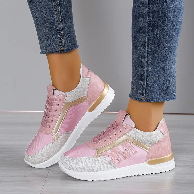 Contrast Lace Up Round Toe Sneakers - Grace Beauty H&C